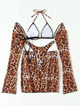 Leopard Print Gauze Four-piece Swimsuit Bikini