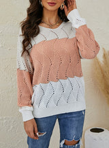 Women Striped Openwork Loose Sweater