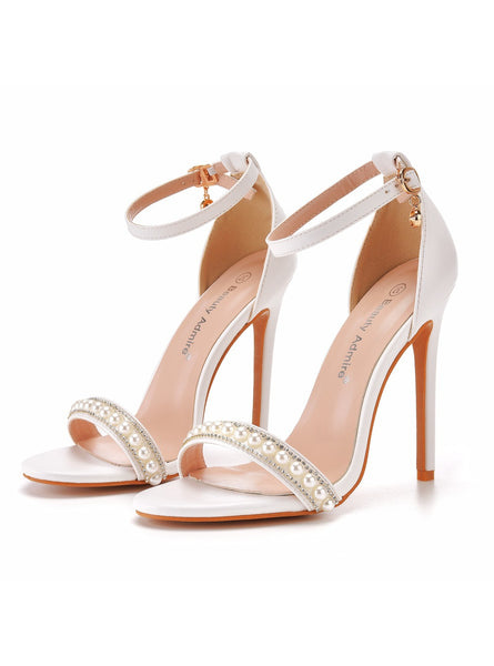 White Pearl Stiletto Fishmouth Sandals