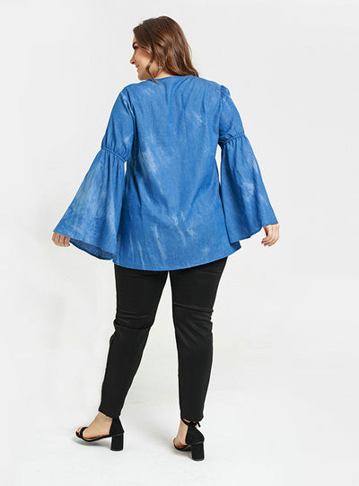 Loose Trumpet Sleeves Thin Jeans Tops