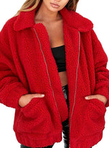 Warm Soft Zipper Fur Jacket Female Plush Overcoat