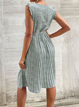 Casual Sleeveless Lace-up Pleated Floral Dress