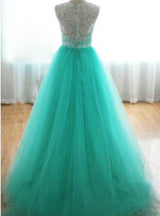 A-Line Floor Length Tulle Lace Prom Dress