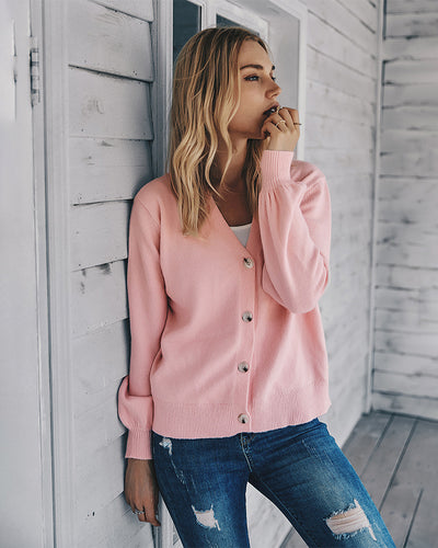 Long Sleeve V-neck Knitted Cardigan Sweater