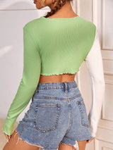 Sliced Contrast Slim Short Long Sleeve T-shirt