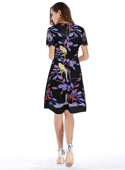 Embroidered Deep V-neck Short Sleeve Dress