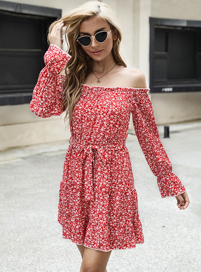 Trumpet Sleeve Flower Print Dress