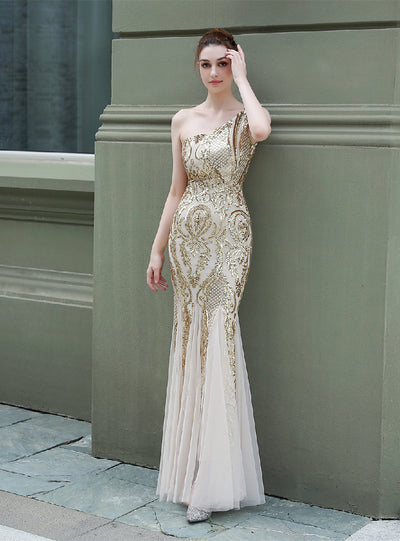 Strapless Sequined Tulle Lace up Long Evening Dresses