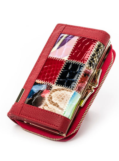 Genuine Leather Patchwork Wallet Women Small Purse