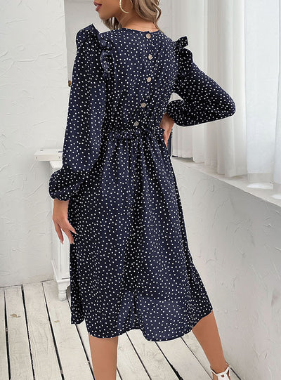 Round Neck Long Sleeve Polka Dot Dress