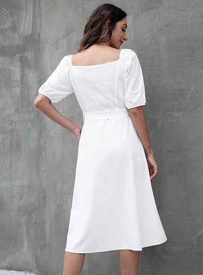 Lantern High Waist Breasted Dress