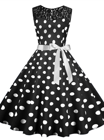 Dot Sleeveless Lace Stitching Print Dress
