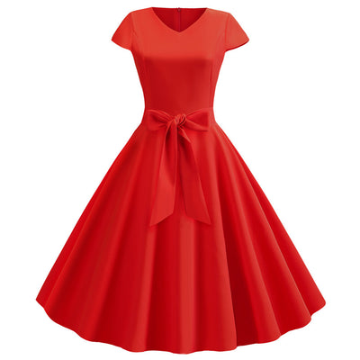 Retro V-neck Short Sleeve Dress