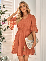 Casual V-neck Solid Color Short Sleeve Dress