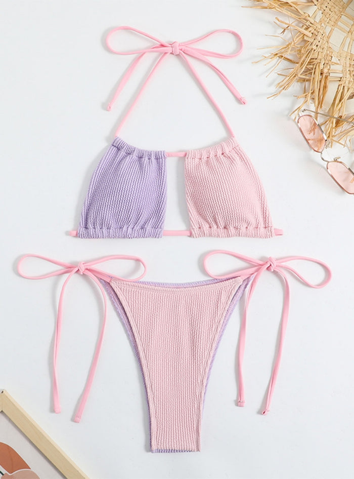 Sexy Color Matching Pink Purple Swimwear