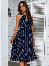 Blue Suspender Polka Dot Beach Dress