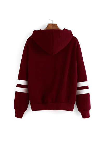 Fleece Hooded Sweatshirt Striped Splicing Sleeve