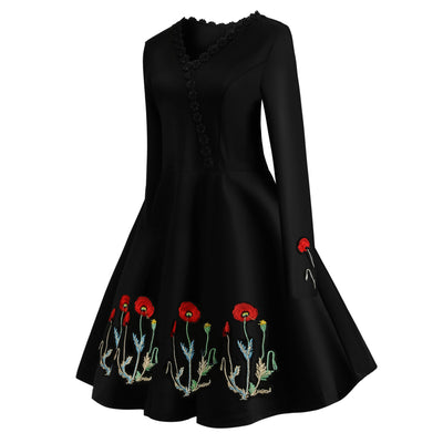 V-neck Embroidered Slim Dress