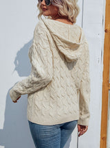 Solid Color V-neck Hooded Retro Twist Sweater