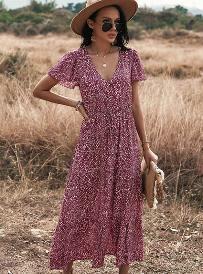 Sexy Short-sleeved Bohemia Leopard Print Dress