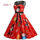 Christmas Printed Lace Stitching Dress