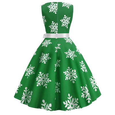 Snowflake Print Christmas Retro Dress