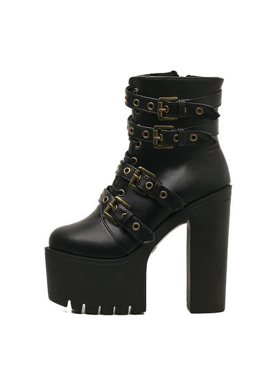 Rivet Black Ankle Boots Women Platform Soft Leather