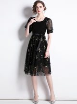 Black Butterfly Sequined Stitching Dress