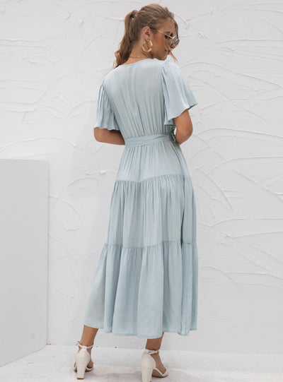 Sexy V-neck Stitching Long Dress