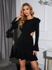 Round Neck Long Sleeve Ruffled Openwork Dress