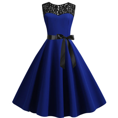 Retro Sleeveless Lace Stitching Dress