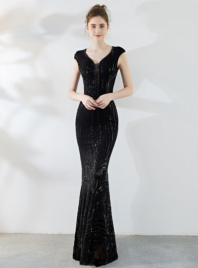 V-neck Fishtail Long Banquet Evening Dress