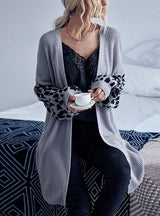 Leopard Print Cardigan Retro Stitching Sweater Coat
