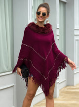 Fringe Collar Beaded Shawl Cloak