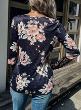 Turtleneck Long Sleeve Printed Lace T-shirt