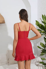 Mesh Openwork Lotus Leaf Sling Dress