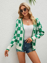 Plaid Color Matching Sweater Cardigan