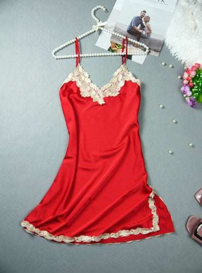 Embroidered Mini Night Dress Silk Lace Nightie Sleepwear 