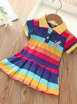 Rainbow Pleated Short Sleeve Thin Princess Skirt