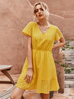 A-Line V-neck Short Sleeve Dress