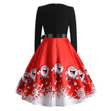 Santa Claus Print Long Sleeve Big Swing Dress