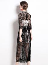 Retro Court Stand Collar Lace Dress