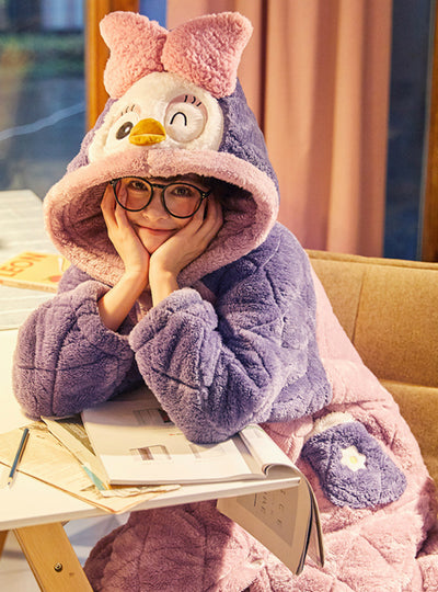 Pink Purple Warm And Sweet Extended Bathrobe Hooded