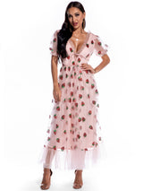 Strawberry Sequined Bubble Sleeves Dress