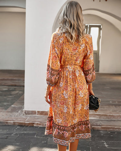 Bohemian Holiday Style Print Dress
