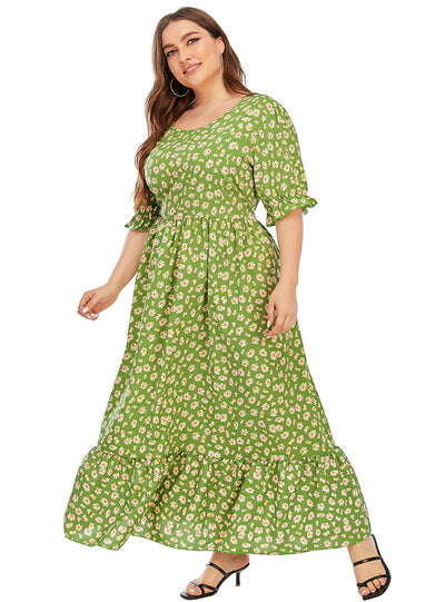 Printed V-neck Ruffle Trumpet Sleeve Chiffon Shirt