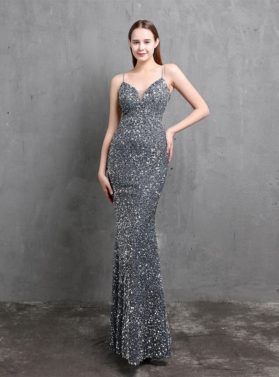 Sexy Long Style Straps Sequins Party Dress