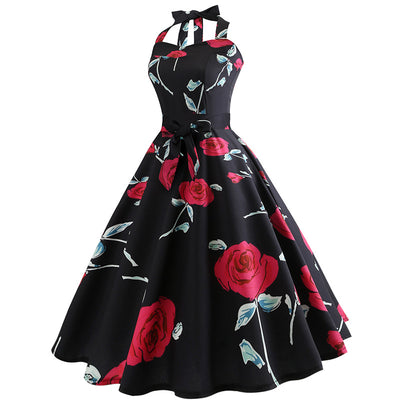 Retro Sleeveless Neck Sexy Print Dress