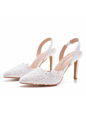 Lace Pointed High Heels Sandals