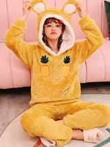 Yellow Pineapple Smiley Face Cute Flannel Home Service Suit